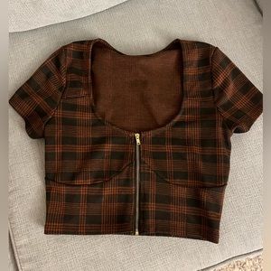 Cute Black And Orange Plaid Crop Top